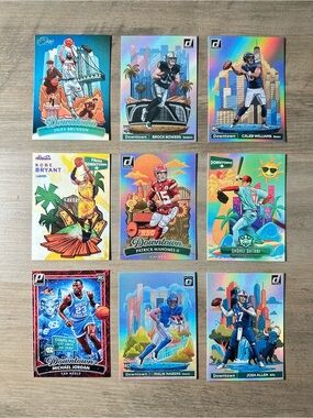 Lot of (9) Downtown Novelty Cards. Mahomes, Allen, Bowers, Caleb, Brunson, Kobe